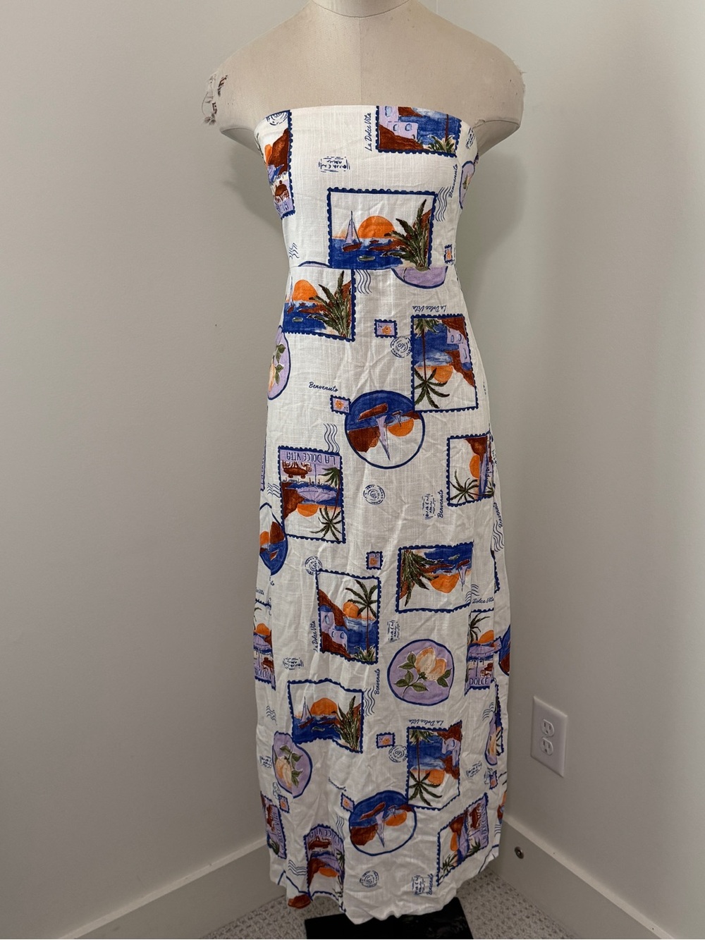 Paper Heart Small Strapless Midi Maxi Linen Blend Dress ~ La Dolce Vita
